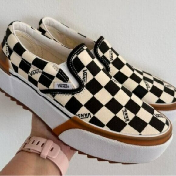 VANS Stacked Checkerboard Slip On Canvas Shoes